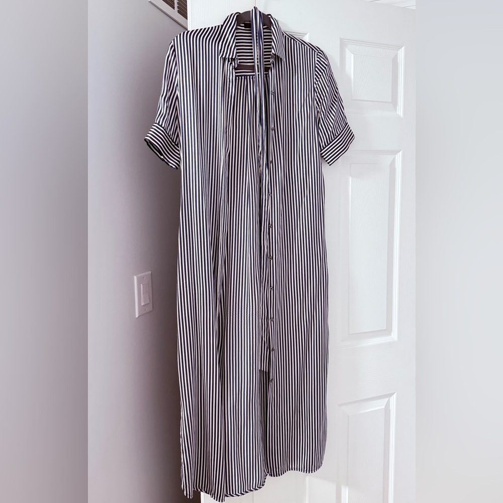 ATM Striped Belted Midi Dress 100% silk